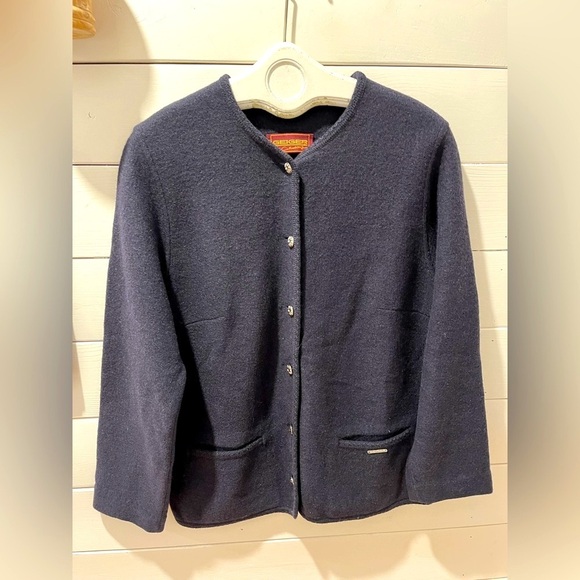 Geiger Collection, navy virgin wool cardigan, size 44. - Picture 1 of 10